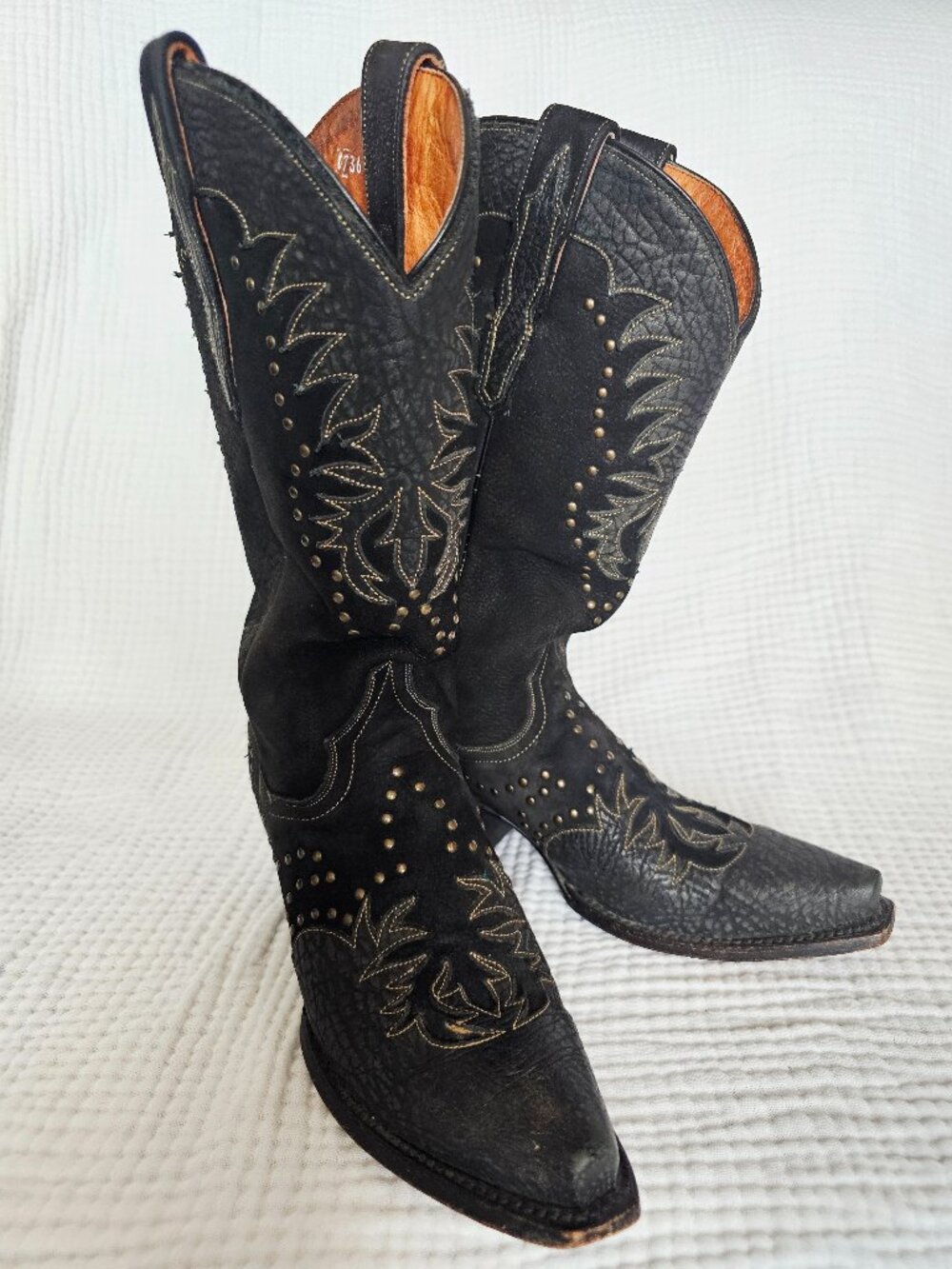 Dan Post Tall Cowboy Boot | Black Studded | Gold Embroidery | Sz 8